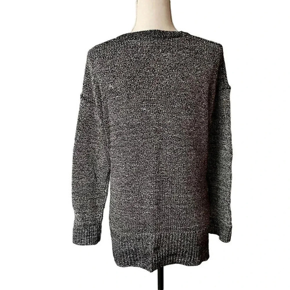 Lou & Grey Black White Marled Knit Sweater S Relaxed Fit High-Low Cozy Pullover - Picture 2 of 12